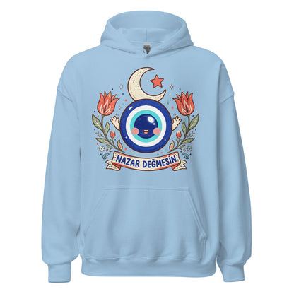 Nazar Değmesin Unisex Heavy Blend Hoodie, Roots & Talks - Light Blue