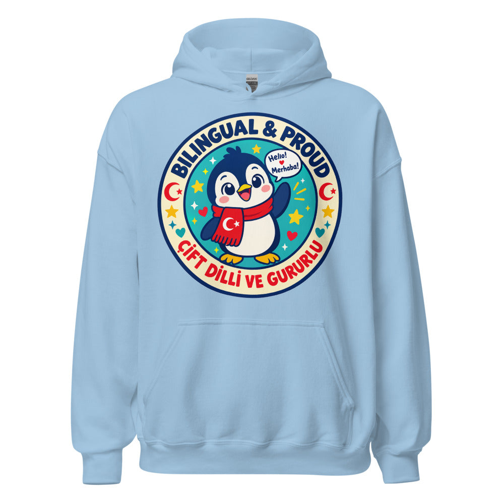 Bilingual & Proud Unisex Heavy Blend Hoodie, Roots & Talks - Light Blue