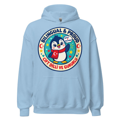 Bilingual & Proud Unisex Heavy Blend Hoodie, Roots & Talks - Light Blue