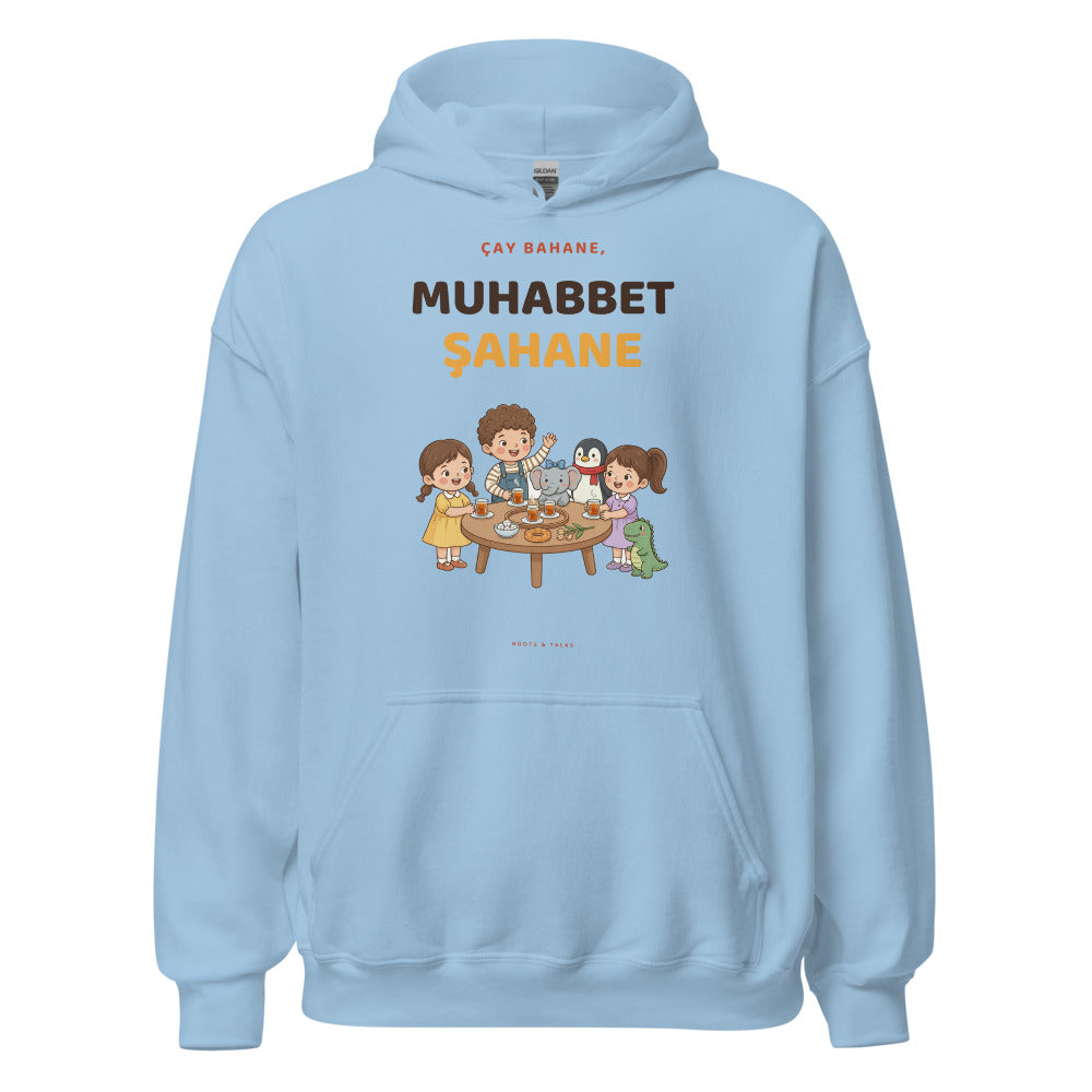 Çay Bahane, Muhabbet Şahane Unisex Heavy Blend Hoodie, Roots & Talks - Light Blue