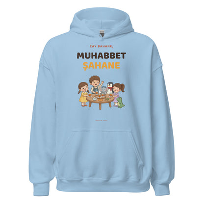 Çay Bahane, Muhabbet Şahane Unisex Heavy Blend Hoodie, Roots & Talks - Light Blue
