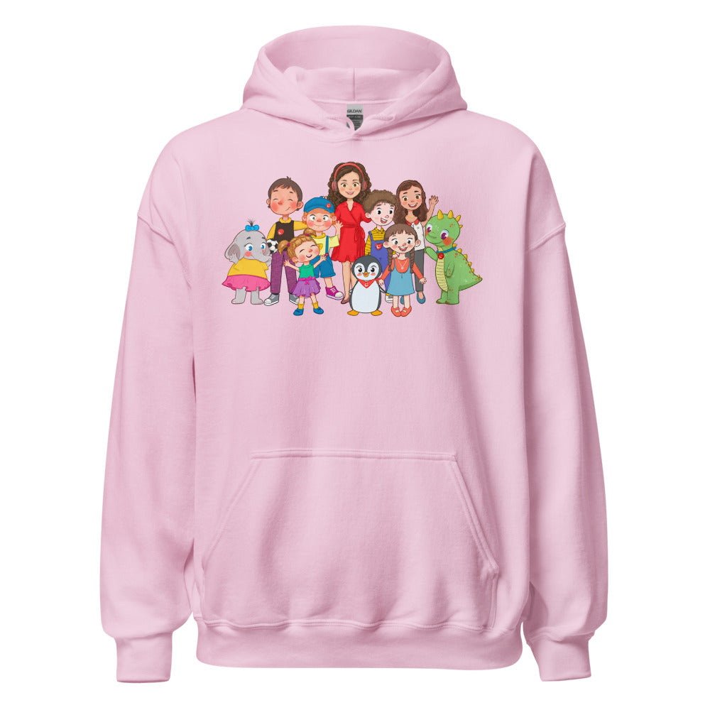 All the Characters Together Unisex Heavy Blend Hoodie, Roots & Talks - Light Pink
