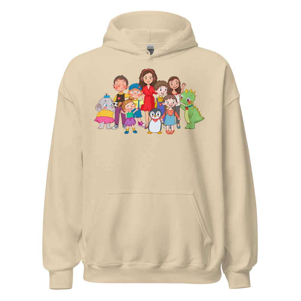 All the Characters Together Unisex Heavy Blend Hoodie, Roots & Talks - Sand