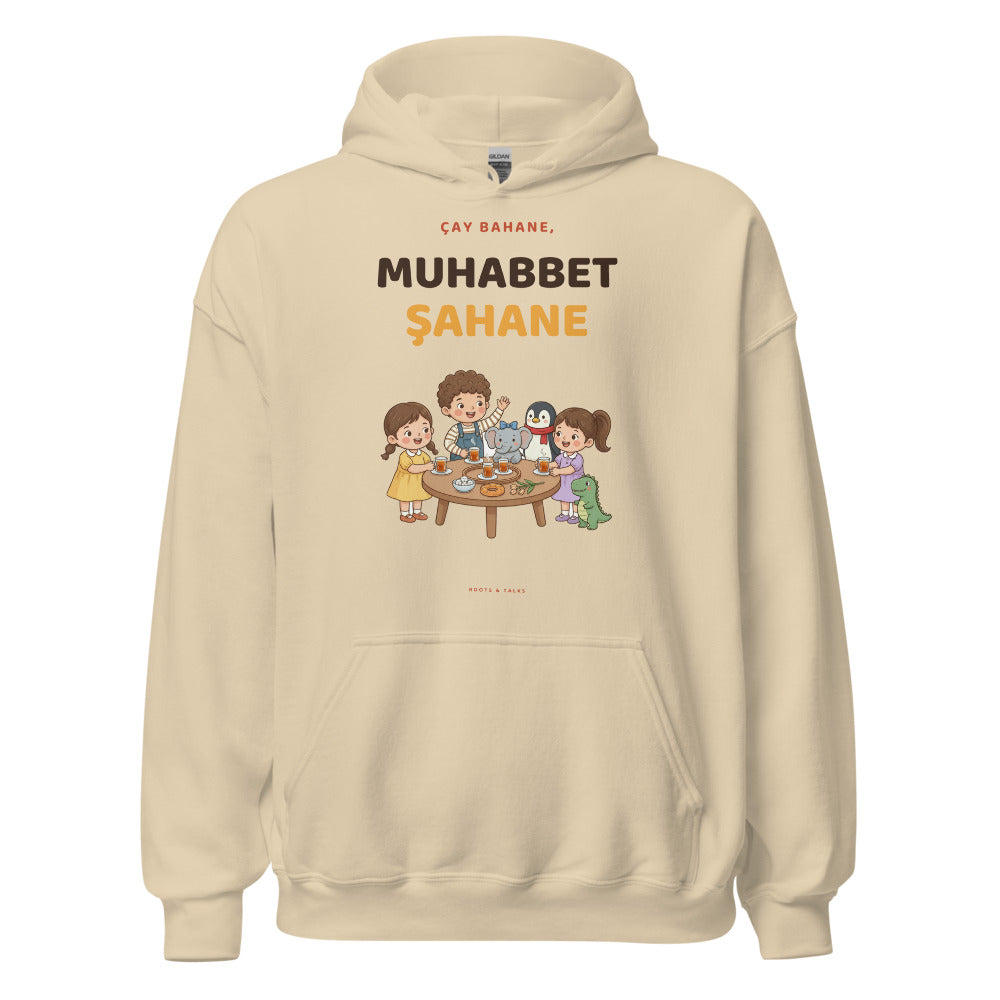Çay Bahane, Muhabbet Şahane Unisex Heavy Blend Hoodie, Roots & Talks - Sand