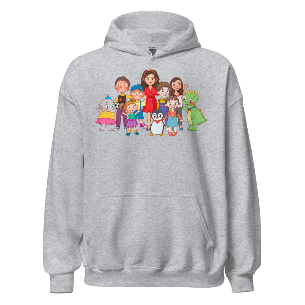 All the Characters Together Unisex Heavy Blend Hoodie, Roots & Talks - Sport Grey
