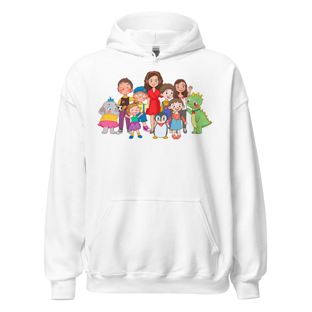 All the Characters Together Unisex Heavy Blend Hoodie, Roots & Talks - White