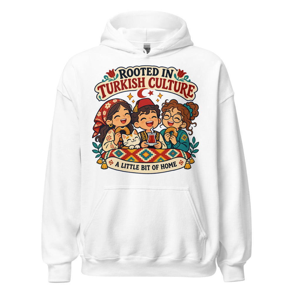 Rooted in Turkish Culture Unisex Heavy Blend Hoodie, Roots & Talks - White