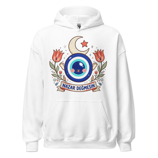 Nazar Değmesin Unisex Heavy Blend Hoodie, Roots & Talks - White
