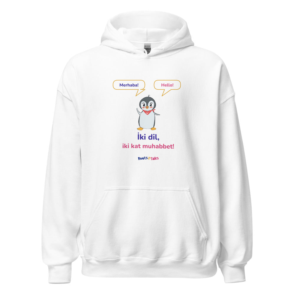 İki Dil, İki Kat Muhabbet Unisex Heavy Blend Hoodie, Roots & Talks - White