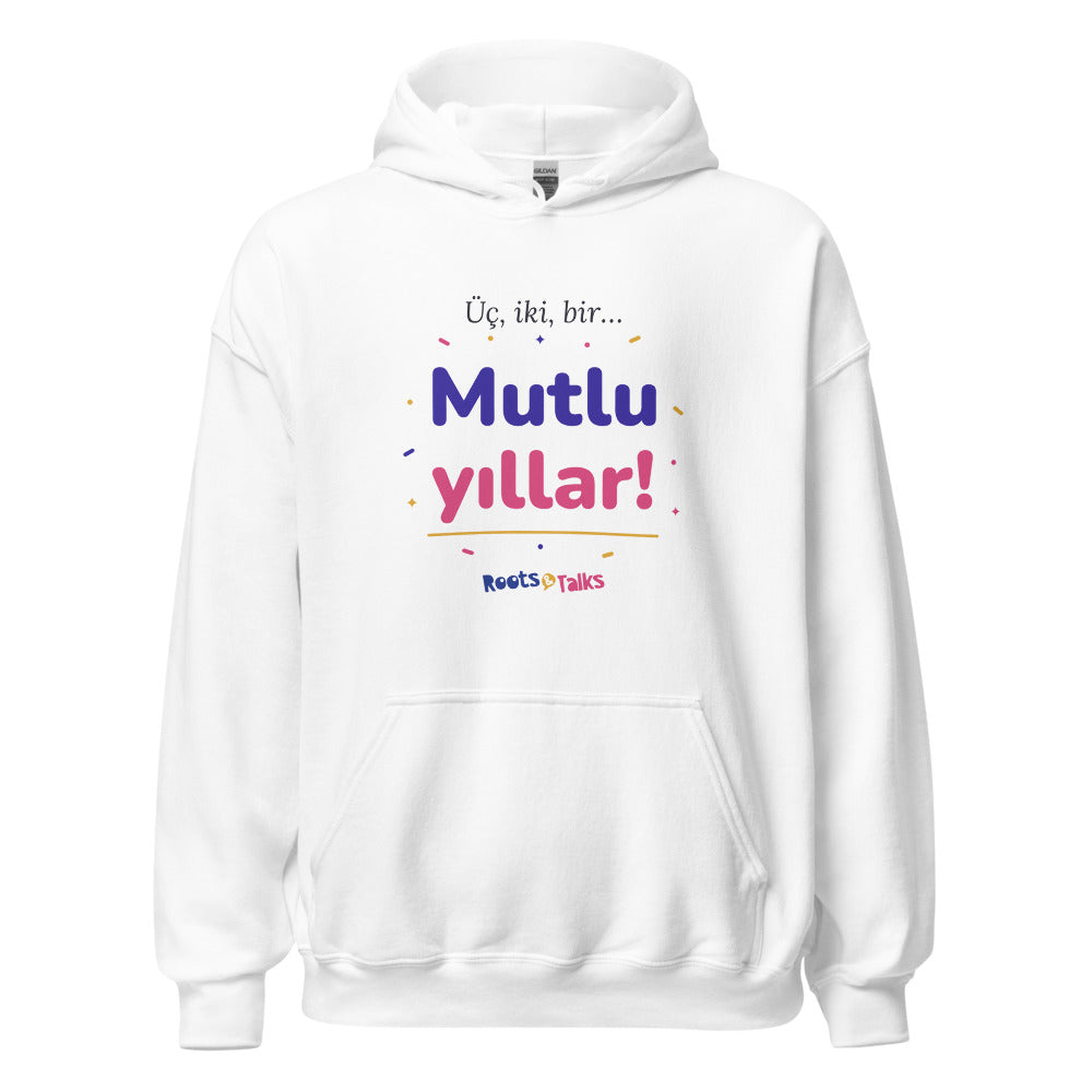 Üç, İki, Bir, Mutlu Yıllar Unisex Heavy Blend Hoodie, Roots & Talks - White