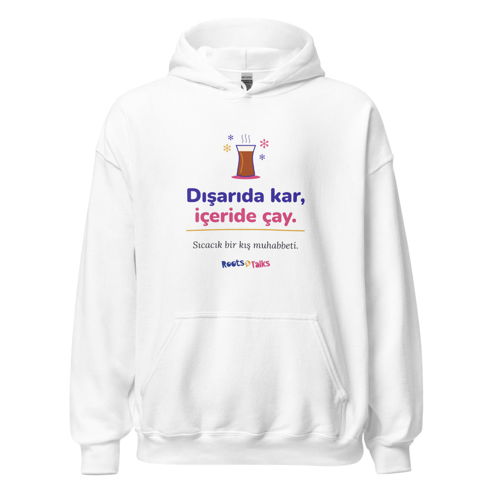 Dışarıda Kar, İçeride Çay Unisex Heavy Blend Hoodie, Roots & Talks - White