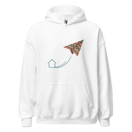 Kilim Flight Unisex Heavy Blend Hoodie, Roots & Talks - White