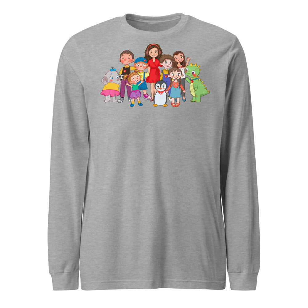 All the Characters Together Unisex Long Sleeve T-Shirt, Roots & Talks - Athletic Heather