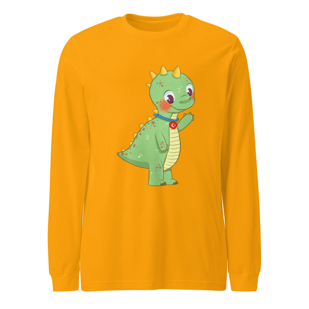 Dino Dinosaur Unisex Long Sleeve T-Shirt, Roots & Talks - Gold