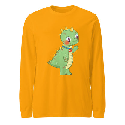 Dino Dinosaur Unisex Long Sleeve T-Shirt, Roots & Talks - Gold