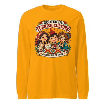 Rooted in Turkish Culture Unisex Long Sleeve T-Shirt, Roots & Talks - Gold