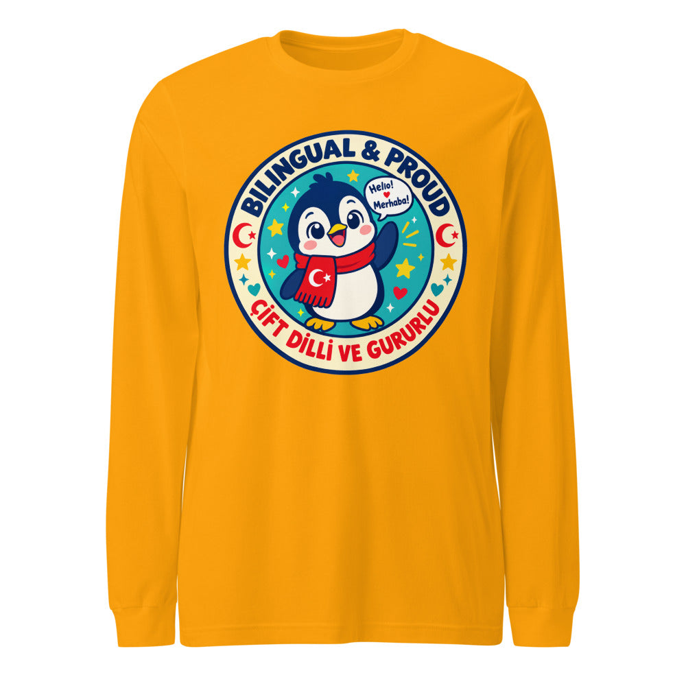 Bilingual & Proud Unisex Long Sleeve T-Shirt, Roots & Talks - Gold