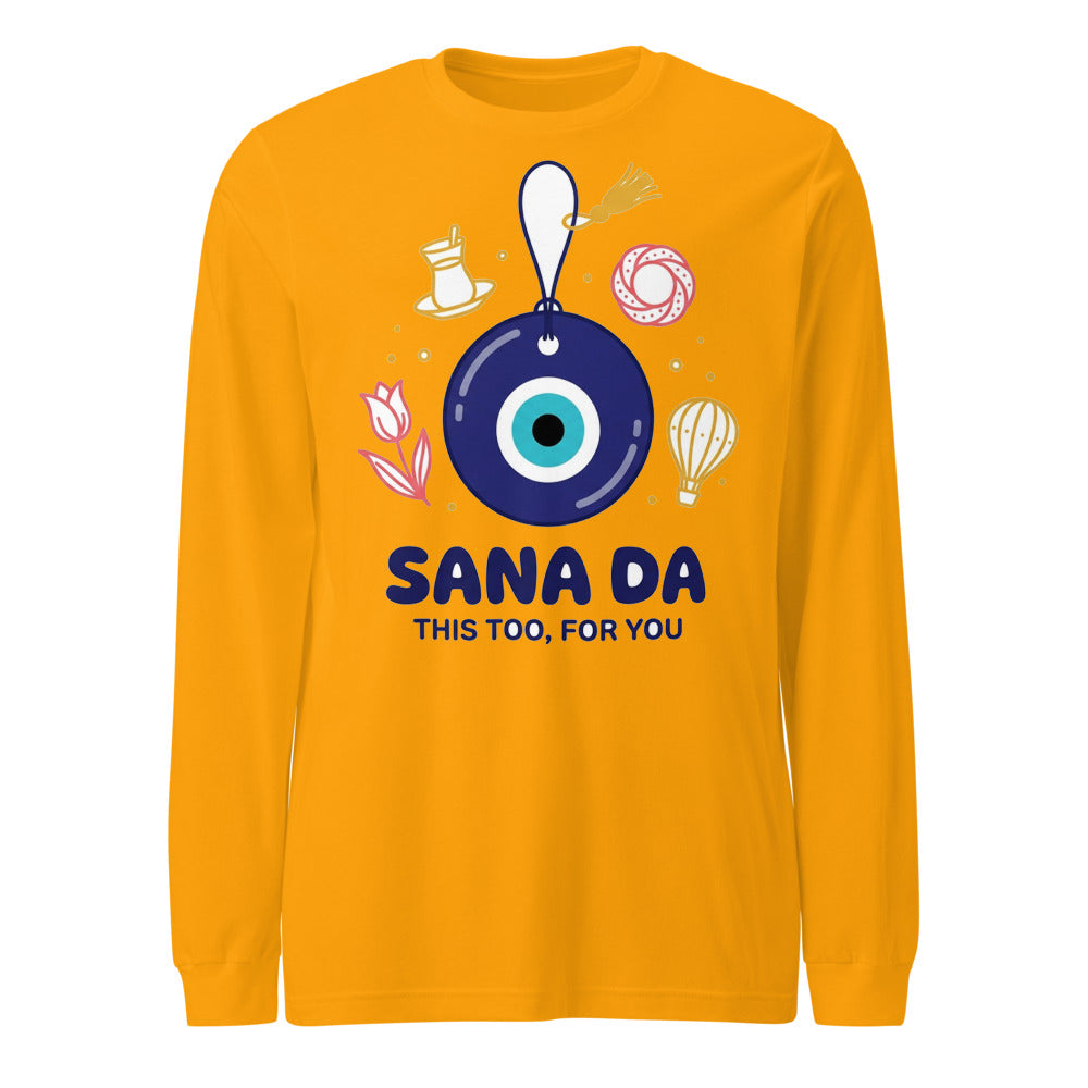 Sana Da Unisex Long Sleeve T-Shirt, Roots & Talks - Gold