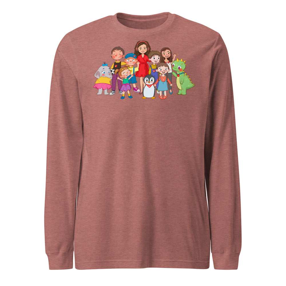 All the Characters Together Unisex Long Sleeve T-Shirt, Roots & Talks - Heather Mauve
