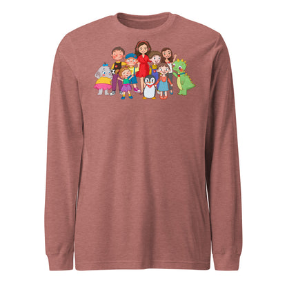 All the Characters Together Unisex Long Sleeve T-Shirt, Roots & Talks - Heather Mauve