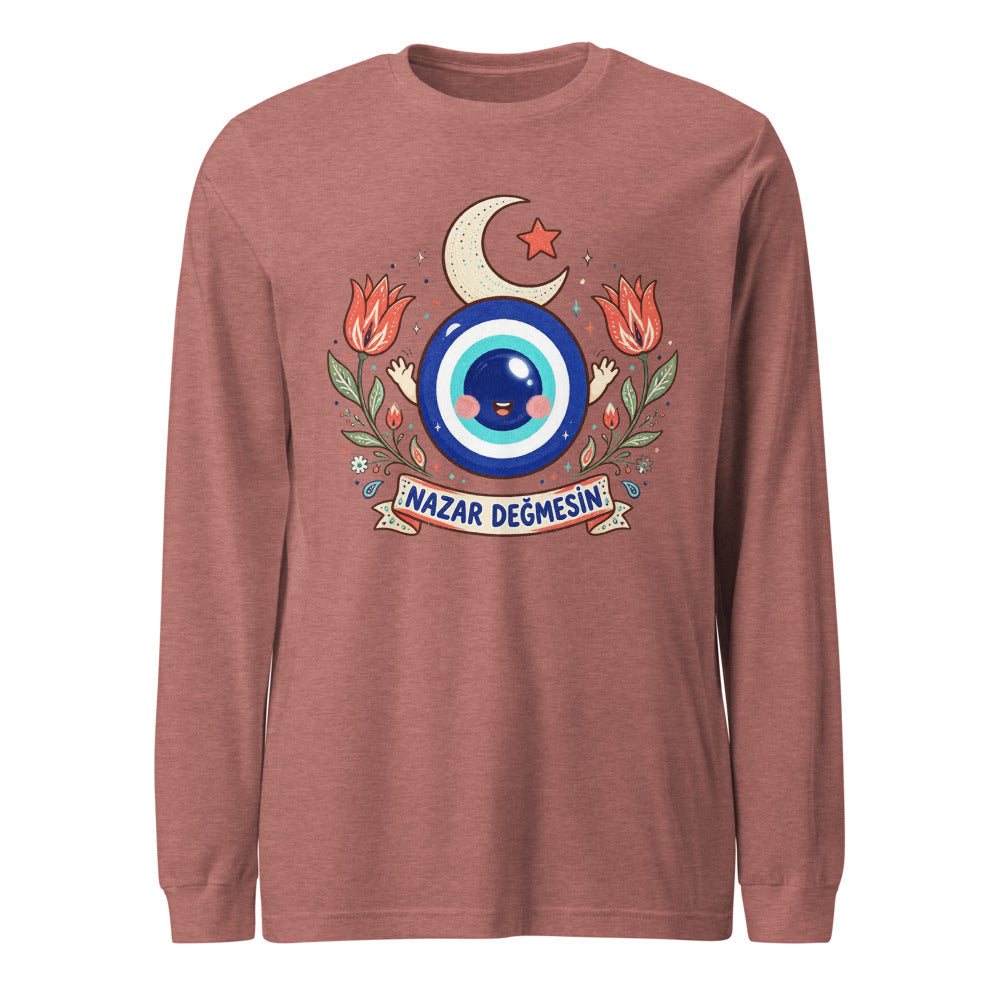 Nazar Değmesin Unisex Long Sleeve T-Shirt, Roots & Talks - Heather Mauve