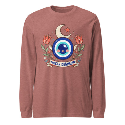 Nazar Değmesin Unisex Long Sleeve T-Shirt, Roots & Talks - Heather Mauve