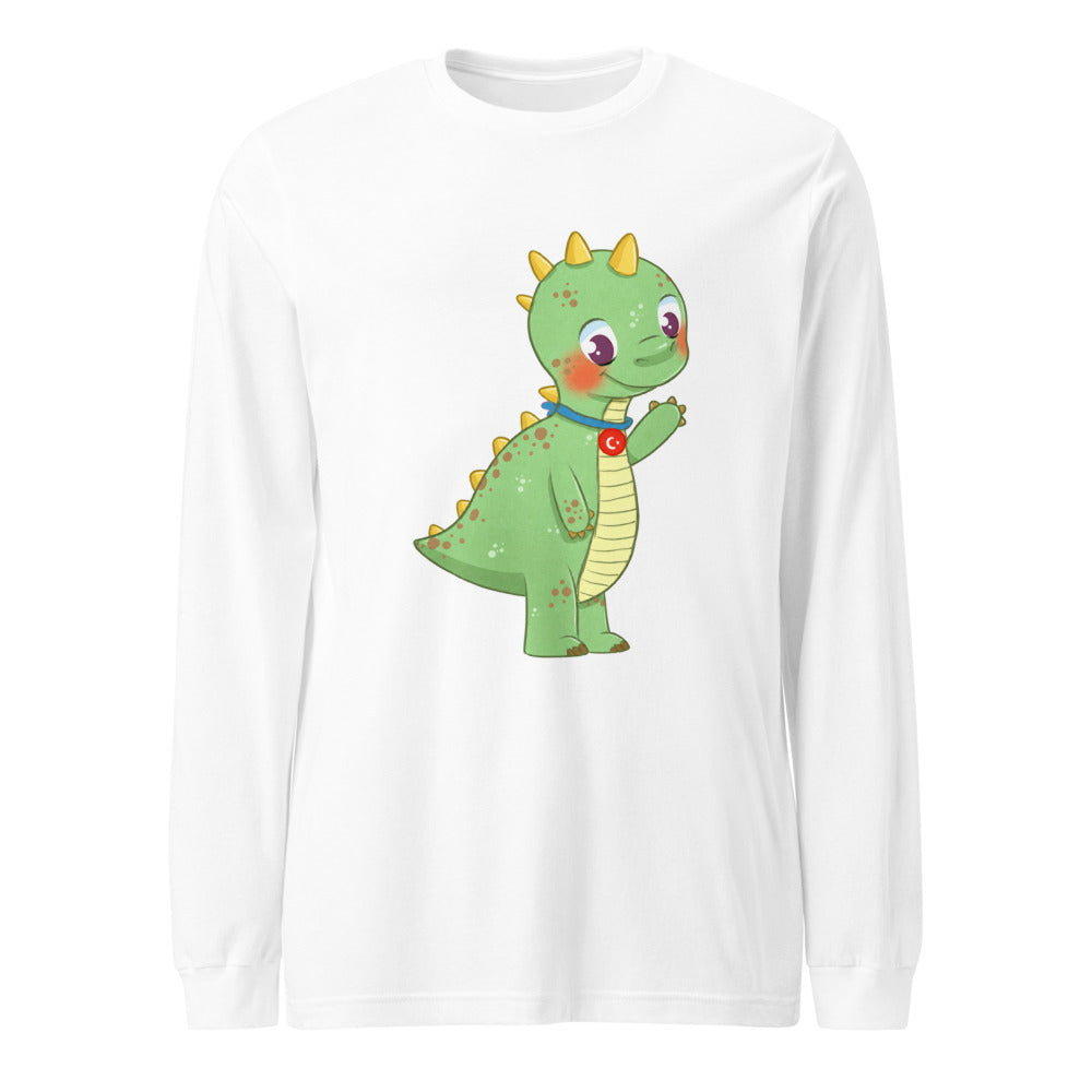 Dino Dinosaur Unisex Long Sleeve T-Shirt, Roots & Talks - White