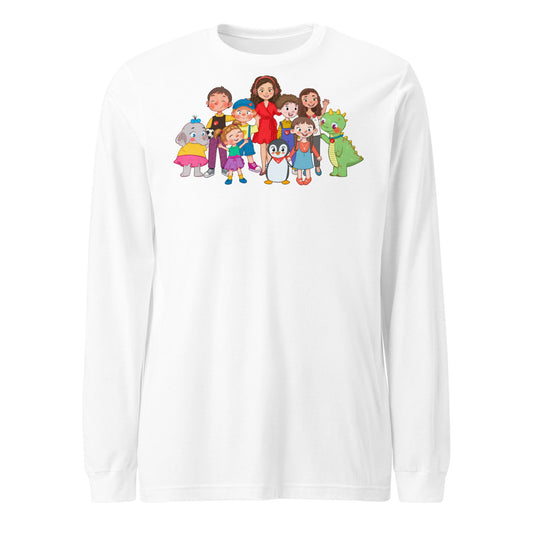 All the Characters Together Unisex Long Sleeve T-Shirt, Roots & Talks - White