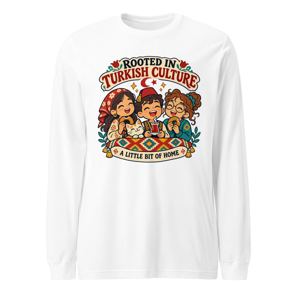 Rooted in Turkish Culture Unisex Long Sleeve T-Shirt, Roots & Talks - White