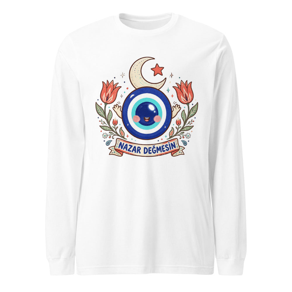 Nazar Değmesin Unisex Long Sleeve T-Shirt, Roots & Talks - White