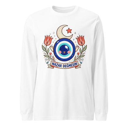 Nazar Değmesin Unisex Long Sleeve T-Shirt, Roots & Talks - White