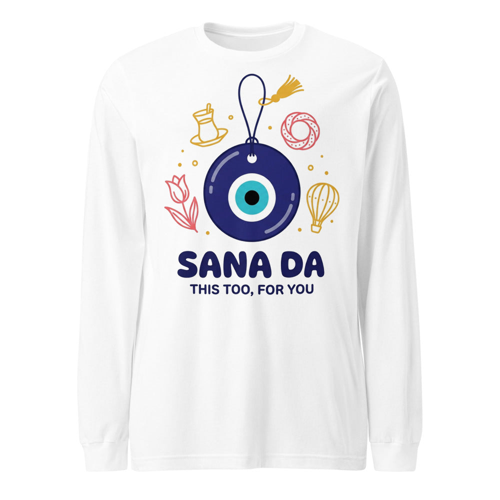 Sana Da Unisex Long Sleeve T-Shirt, Roots & Talks - White