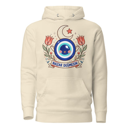 Nazar Değmesin Unisex Premium Pullover Hoodie, Roots & Talks - Bone