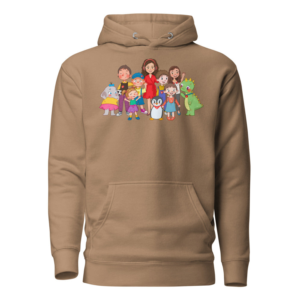 All the Characters Together Unisex Premium Pullover Hoodie, Roots & Talks - Latte