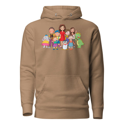 All the Characters Together Unisex Premium Pullover Hoodie, Roots & Talks - Latte