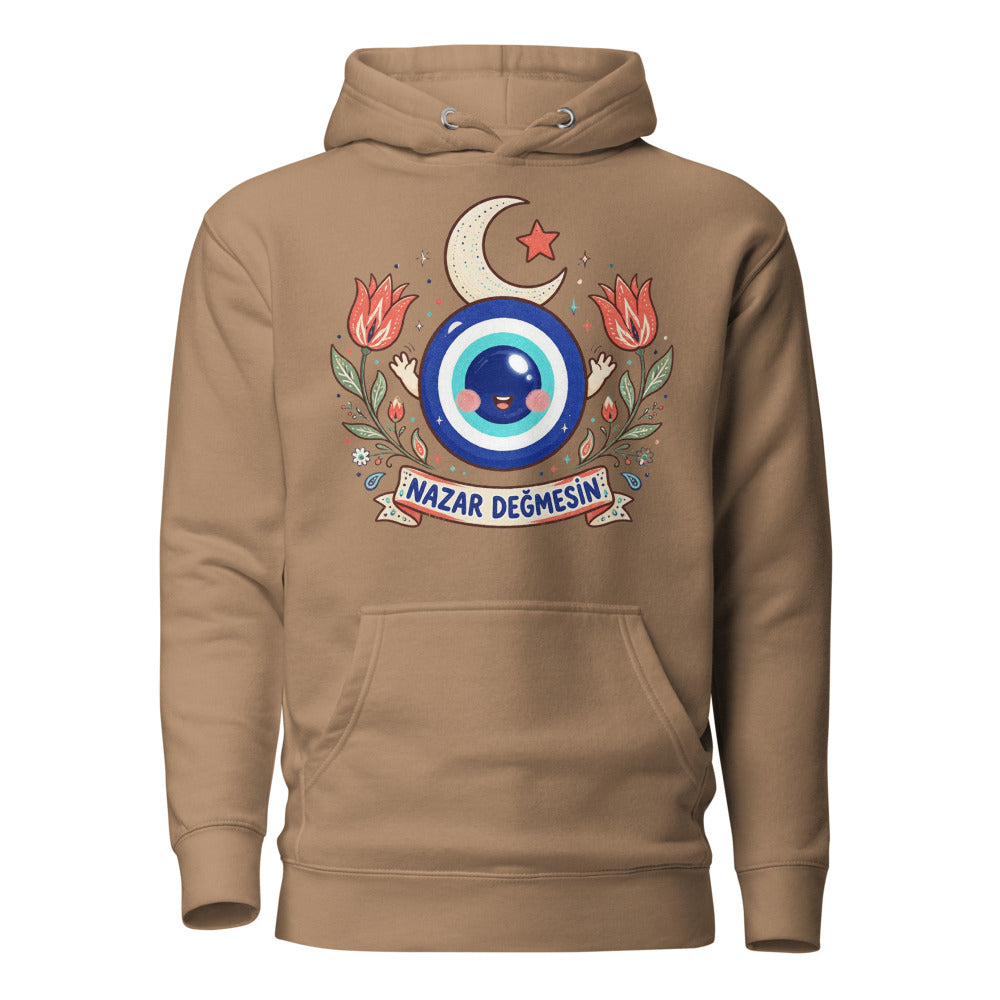 Nazar Değmesin Unisex Premium Pullover Hoodie, Roots & Talks - Latte