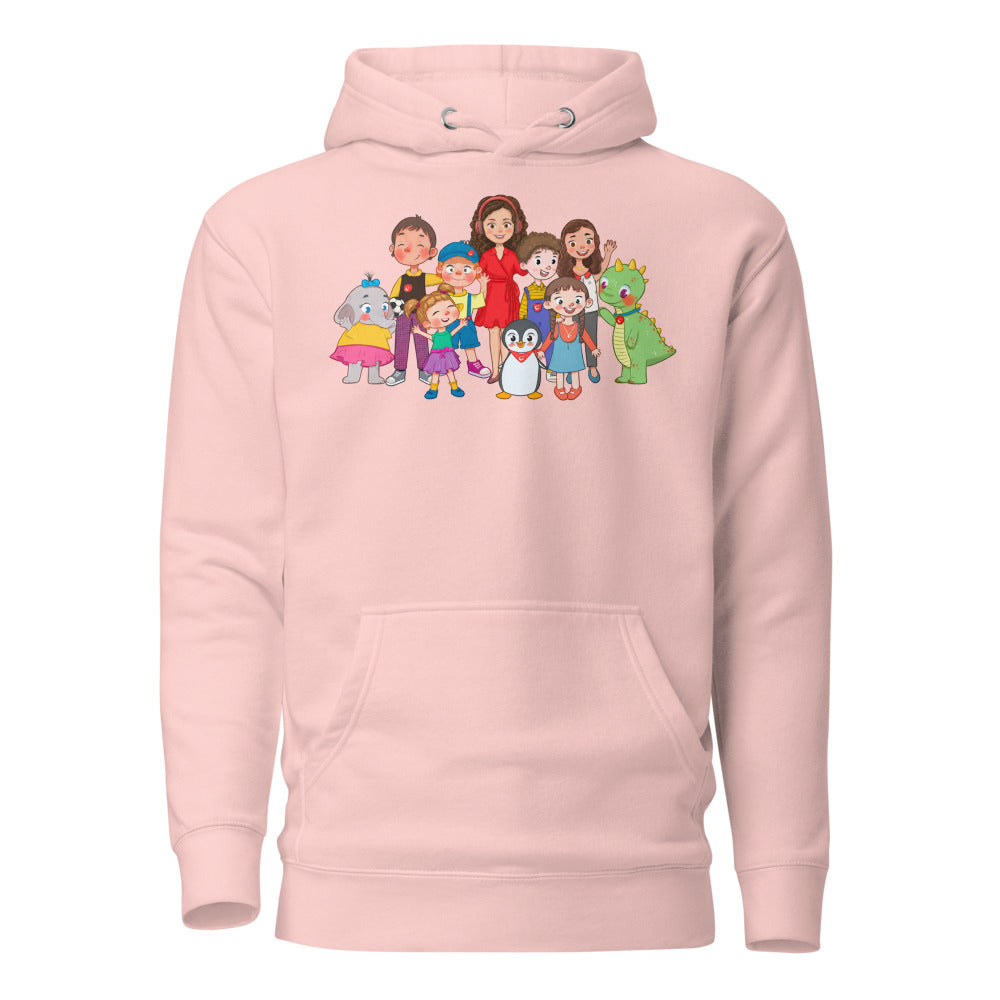 All the Characters Together Unisex Premium Pullover Hoodie, Roots & Talks - Light Pink