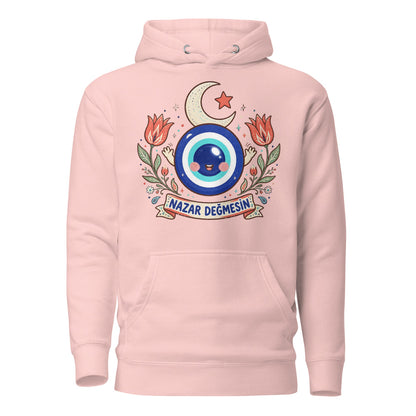 Nazar Değmesin Unisex Premium Pullover Hoodie, Roots & Talks - Light Pink