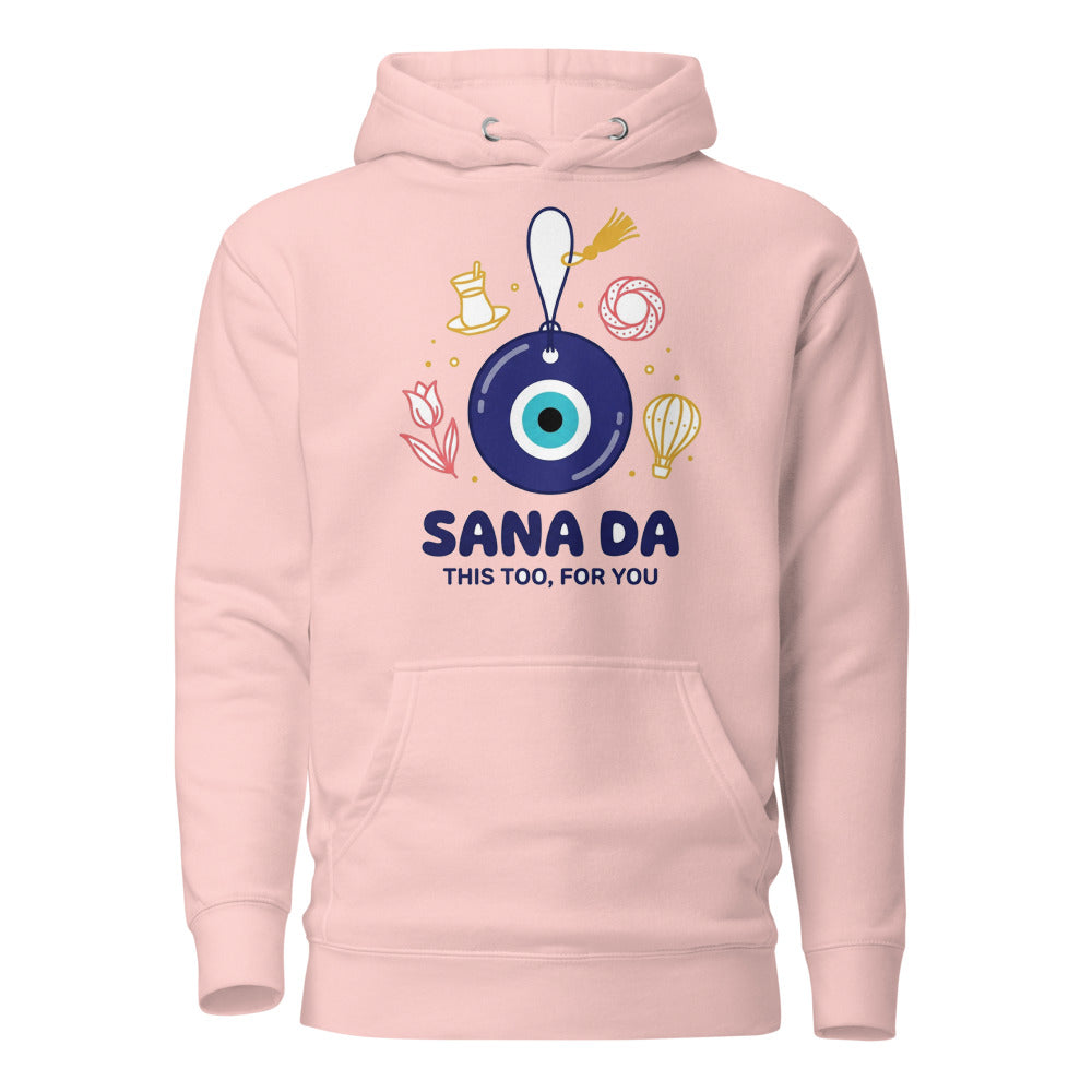 Sana Da Unisex Premium Pullover Hoodie, Roots & Talks - Light Pink
