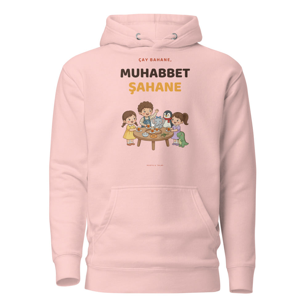 Çay Bahane, Muhabbet Şahane Unisex Premium Pullover Hoodie, Roots & Talks - Light Pink