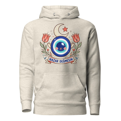 Nazar Değmesin Unisex Premium Pullover Hoodie, Roots & Talks - Oatmeal Heather