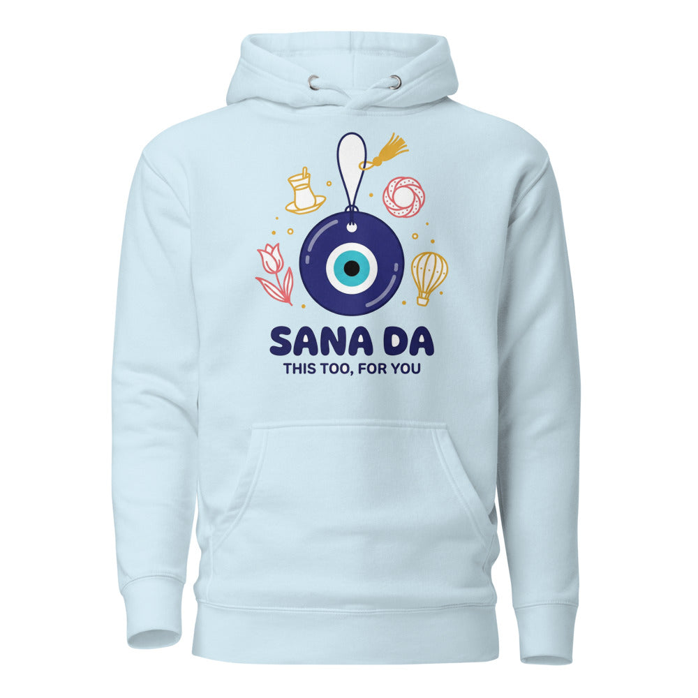 Sana Da Unisex Premium Pullover Hoodie, Roots & Talks - Sky Blue