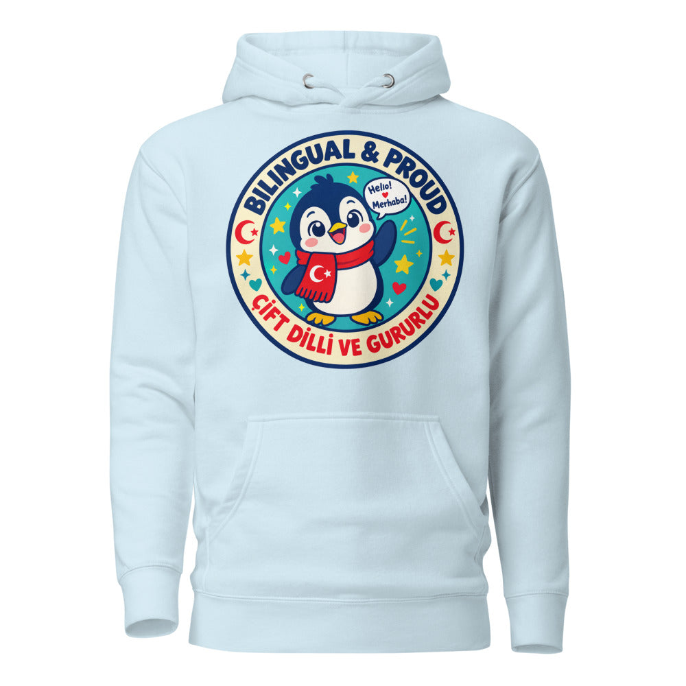 Bilingual & Proud Unisex Premium Pullover Hoodie, Roots & Talks - Sky Blue