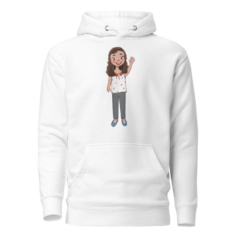 Defne Character Unisex Premium Pullover Hoodie, Roots & Talks - White