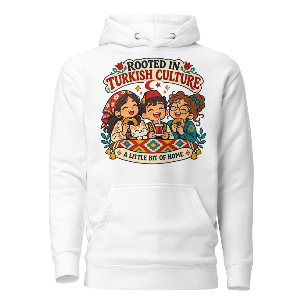 Rooted in Turkish Culture Unisex Premium Pullover Hoodie, Roots & Talks - White
