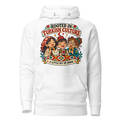 Rooted in Turkish Culture Unisex Premium Pullover Hoodie, Roots & Talks - White