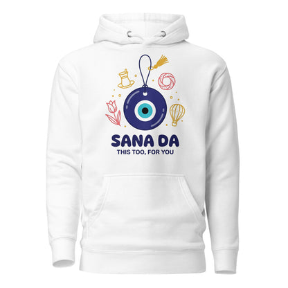 Sana Da Unisex Premium Pullover Hoodie, Roots & Talks - White
