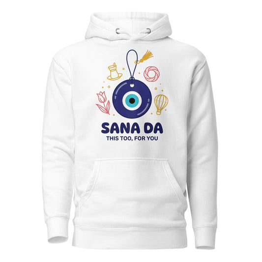 Sana Da Unisex Premium Pullover Hoodie, Roots & Talks - White