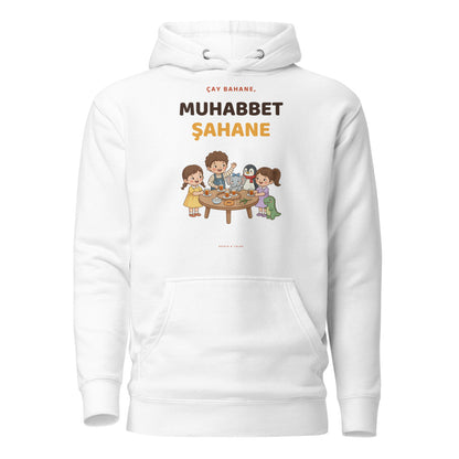 Çay Bahane, Muhabbet Şahane Unisex Premium Pullover Hoodie, Roots & Talks - White