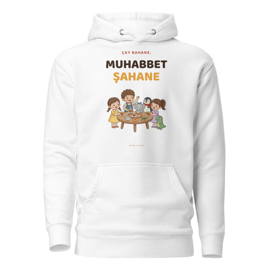 Çay Bahane, Muhabbet Şahane Unisex Premium Pullover Hoodie, Roots & Talks - White